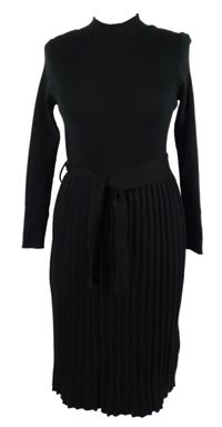 Dámské černé žebrované svetrové plisované šaty Kooiook