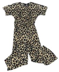 Béžový plisovaný kalhotový overal s leopardím vzorem F&F