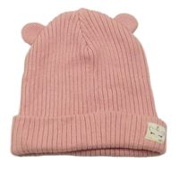 Růžová žebrovaná čepice s nášivkou a oušky Zara