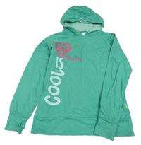 Tyrkysová mikina s potiskem a kapucí b.p.c