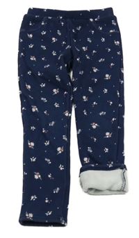 Tmavomodré květinové teplé legíny Kiki&Koko