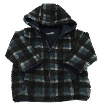 Černo-modrá kostkovaná huňatá bunda s kapucí Nutmeg