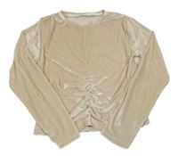 Béžové sametové crop triko 