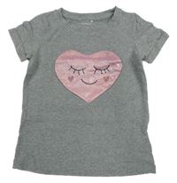 Šedé tričko s růžovým srdíčkem Name it