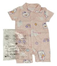 Nové - Světlerůžový pyžamový kraťasový overal s medvídky 