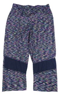 Tmavomodro-fuchsiovo-žluté vzorované sportovní crop legíny 