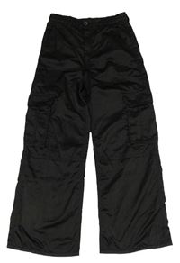 Černé saténové wide leg kalhoty H&M