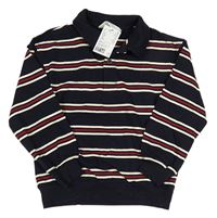 Tmavomodro-vínovo-smetanová pruhovaná mikina s límečkerm zn. H&M