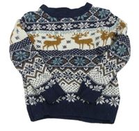 Tmavomodro-bílý vzorovaný vlněný svetr s vločkami Next