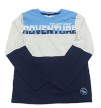 Modro-šedo-tmavomodré triko s nápisem kids