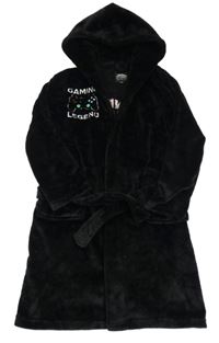 Černý plyšový župan s ovladačem a kapucí 