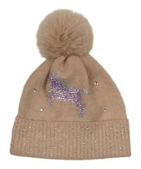 Světlerůopvá čepice s jednooržcem z kamínků a bambulí F&F