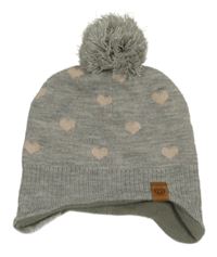 Šedá pletená podšitá čepice se srdíčky a bambulí 