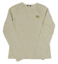 Béžovo-zlaté pruhované triko se srdíčkem Okaidi