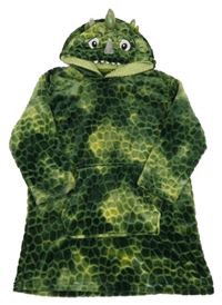 Zelená chlupatá oversize mikina s kapucí- dinosaur