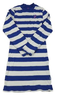 Modro-bílé pruhované žebrované šaty s bleskem WE