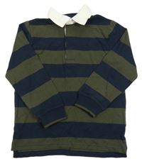 Tmavomodro-khaki pruhované polo triko Next