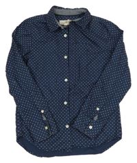 Tmavomodrá puntíkatá košile s výšivkou H&M