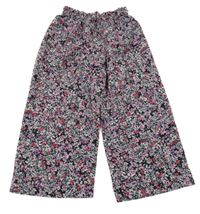 Černo-růžové květované culottes kalhoty Zara