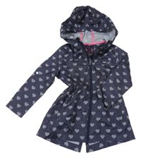 Tmavomodrá šusťáková lehká parka se srdíčky a kapucí Yd.