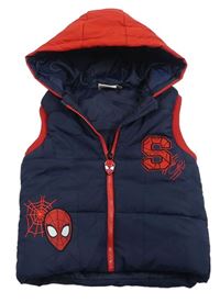 Tmavomodrá šusťáková zateplená vesta se Spidermanem a kapucí Marvel