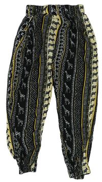Černo-bílo-žuté vzorované turecké kalhoty Tu