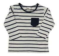 Bílo-tmavomodré pruhované triko s kapsou H&M