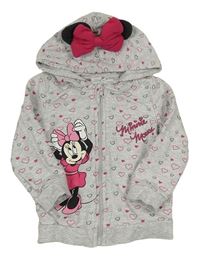 Šedá melírovaná propínací mikina s Minnií a kapucí Disney