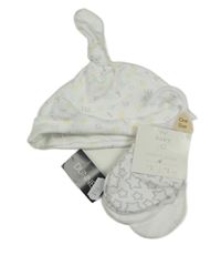 Nové - 3set -Bílá čepice s písmenky + 2x rukavice F&F