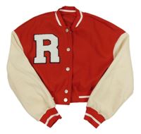 Červeno-béžová crop bunda s písmenkem Shein