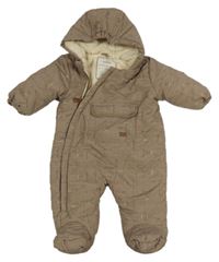 Hnědá šusťáková zimní kombinéza s medvídky a kapucí Topolino 