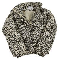 Béžovo-černá vzorovaná šusťáková prošívaná zateplená crop bunda