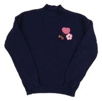 Tmavomodrý žebrovaný svetr s nášivkami Primark