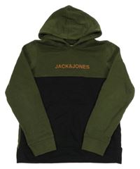 Khaki-černá mikina s logem a kapucí Jack & Jones