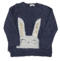 Tmavomodrý chlupatý svetr se zajíčkem H&M