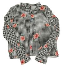 Černo-bílá kostkovaná crop halenka s květy H&M