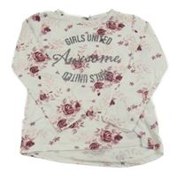 Smetanovo-růžové květované triko s nápisem 