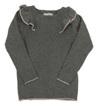 Šedý žebrovaný svetr s volánky Primark 