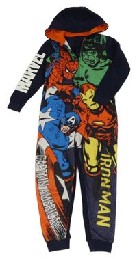 Tmavomodrá fleecová kombinéza se superhrdiny a kapucí George 