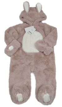 Nové - Světlerůžovo-bílá kožešinová podšitá kombinéza s kapucí Next