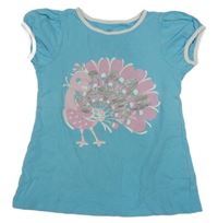 Tyrkysové tričko s pávem Manguun