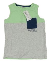 Nové - Světlezeleno-šedé tílko s kapsou Little kids