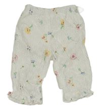 Bílé plátěné květované podšité kalhoty H&M