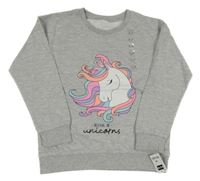 Nové - Šedá mikina s jednorožcem Dunnes