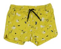 Žluté plátěné kraťasy s kytičkami Lupilu
