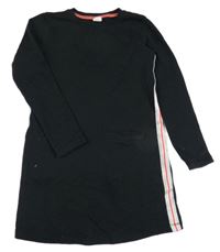 Černé teplákové šaty s proužky Hema