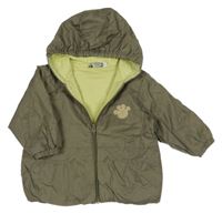 Khaki šusťáková zateplená bunda s ťapičkami a kapucí C&A
