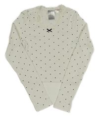 Bílé žebrované crop triko s puntíky a krajkou H&M