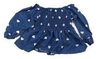 Tmavomodrá srdíčkovaná žabičková peplum tunika 