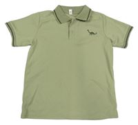 Khaki polo tričko s dinosurem 